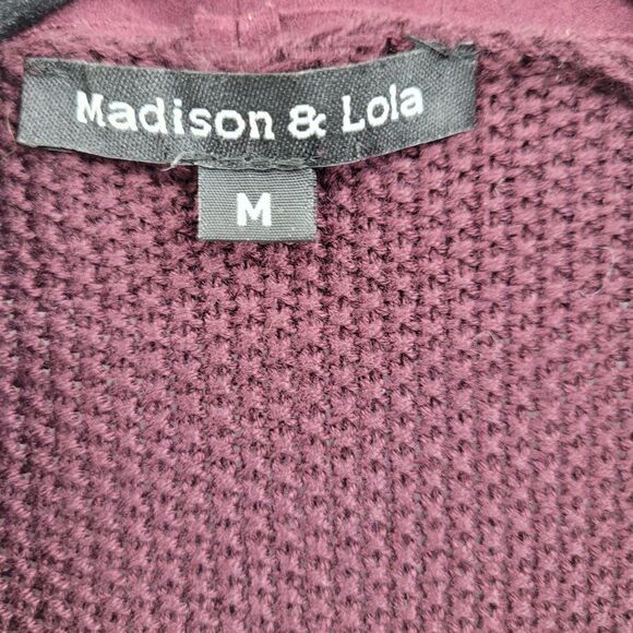 Cardigan M Purple Waterfall Open Front Waffle Knit Faux Vegan Suede Front Boho - Picture 10 of 10